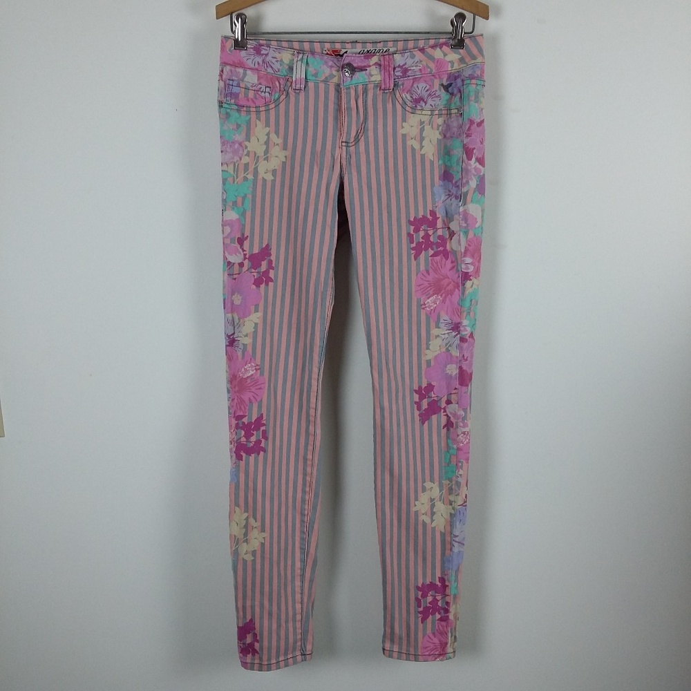 Grane Pink Floral Stripe Skinny Jeans Jeggings